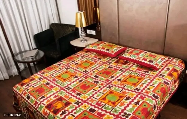 Comfortable Multicoloured Cotton Double 1 Bedsheet + 2 Pillowcovers-thumb0