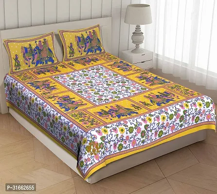 Comfortable Multicoloured Cotton Double 1 Bedsheet + 2 Pillowcovers-thumb0