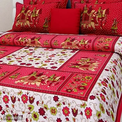 Comfortable Multicoloured Cotton Printed 1 Bedsheet + 2 Pillowcovers-thumb2