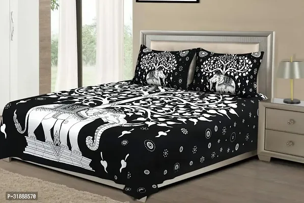 Comfortable Black Cotton Printed 1 Bedsheet + 2 Pillowcovers-thumb0