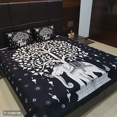 Comfortable Black Cotton Printed 1 Bedsheet + 2 Pillowcovers-thumb0