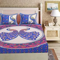 Stylish Blue Cotton Printed 1 Bedsheet 2 Pillowcovers For Double Bed-thumb1