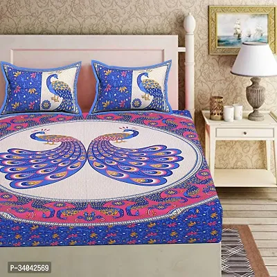 Stylish Blue Cotton Printed 1 Bedsheet 2 Pillowcovers For Double Bed-thumb2