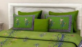 Comfortable Green Cotton Printed 1 Bedsheet + 2 Pillowcovers-thumb1