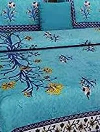 Stylish Blue Cotton Printed 1 Bedsheet 2 Pillowcovers For Double Bed-thumb1