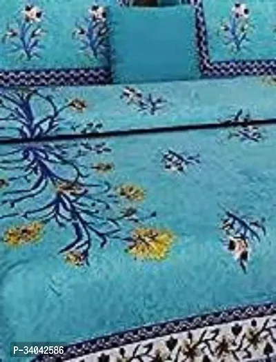 Stylish Blue Cotton Printed 1 Bedsheet 2 Pillowcovers For Double Bed-thumb2