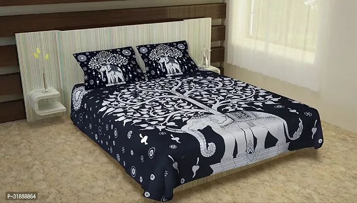 Comfortable Black Cotton Printed 1 Bedsheet + 2 Pillowcovers