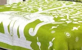 Comfortable Green Cotton Printed 1 Bedsheet + 2 Pillowcovers-thumb1