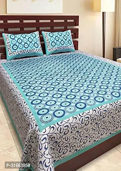 Comfortable Blue Cotton Double 1 Bedsheet + 2 Pillowcovers-thumb0