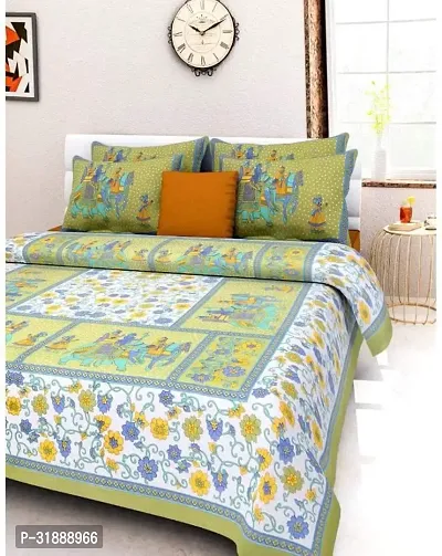 Comfortable Multicoloured Cotton Printed 1 Bedsheet + 2 Pillowcovers-thumb0