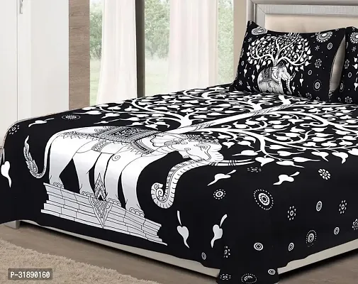 Comfortable Black Cotton Printed 1 Bedsheet + 2 Pillowcovers