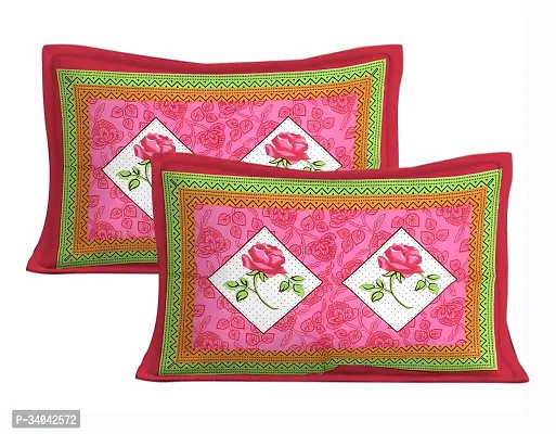 Stylish Pink Cotton Printed 1 Bedsheet 2 Pillowcovers For Double Bed-thumb3