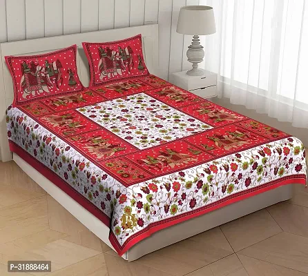 Comfortable Multicoloured Cotton Printed 1 Bedsheet + 2 Pillowcovers-thumb0