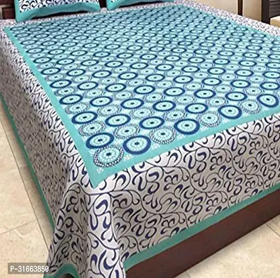 Comfortable Blue Cotton Double 1 Bedsheet + 2 Pillowcovers-thumb2