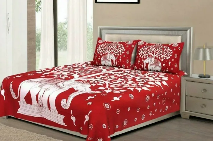 Cotton Ethnic Motif Printed Double Bedsheet with 2 Pillow Covers