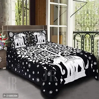 Comfortable Black Cotton Printed 1 Bedsheet + 2 Pillowcovers