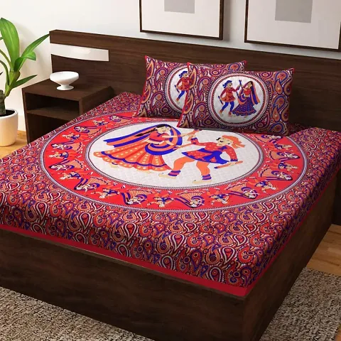 Printed Cotton Double Bedsheet with 2 Pillow Cover