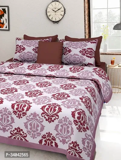 Stylish Pink Cotton Printed 1 Bedsheet 2 Pillowcovers For Double Bed