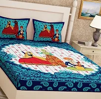 Stylish Blue Cotton Printed 1 Bedsheet 2 Pillowcovers For Double Bed-thumb1