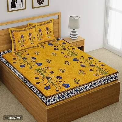 Comfortable Yellow Cotton Double 1 Bedsheet + 2 Pillowcovers