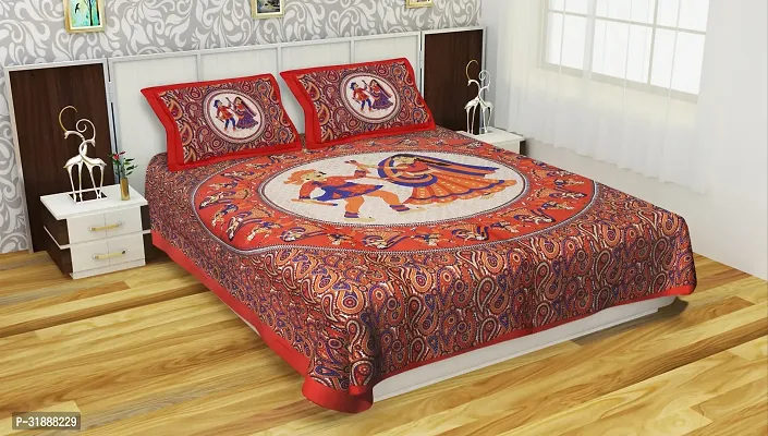 Comfortable Multicoloured Cotton Printed 1 Bedsheet + 2 Pillowcovers