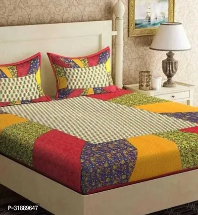 Comfortable Multicoloured Cotton Printed 1 Bedsheet + 2 Pillowcovers-thumb0