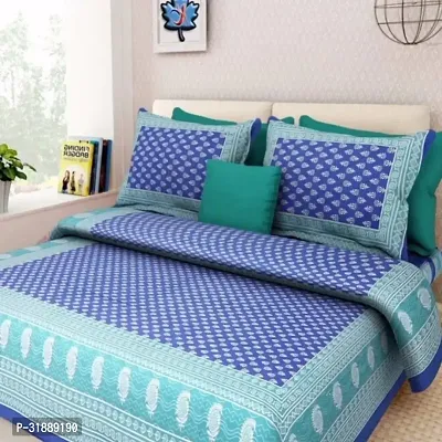 Comfortable Multicoloured Cotton Printed 1 Bedsheet + 2 Pillowcovers-thumb2