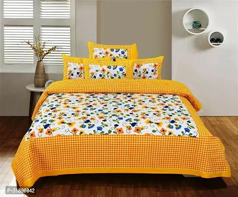 Comfortable Multicoloured Cotton Printed 1 Bedsheet + 2 Pillowcovers