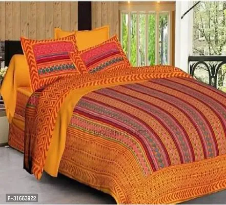 Comfortable Multicoloured Cotton Double 1 Bedsheet + 2 Pillowcovers-thumb0