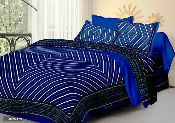 Comfortable Navy Blue Cotton Printed 1 Bedsheet + 2 Pillowcovers