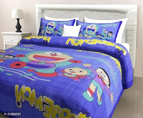 Comfortable Blue Cotton Printed 1 Bedsheet + 2 Pillowcovers