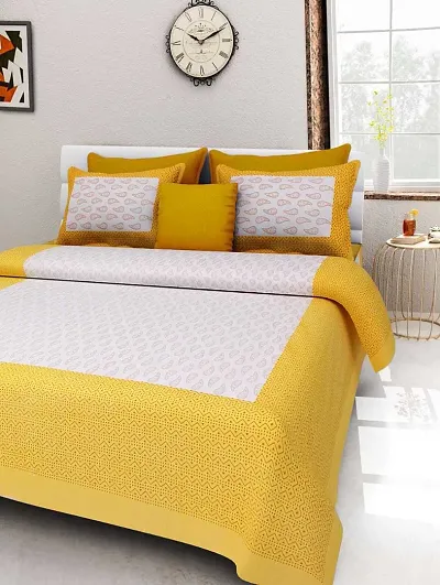 Jaipuri Printed Cotton Double Bedsheets with Pillow Covers