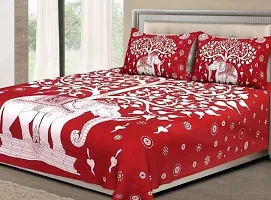 Comfortable Red Cotton Printed 1 Bedsheet + 2 Pillowcovers-thumb1