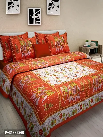 Comfortable Multicoloured Cotton Printed 1 Bedsheet + 2 Pillowcovers-thumb0