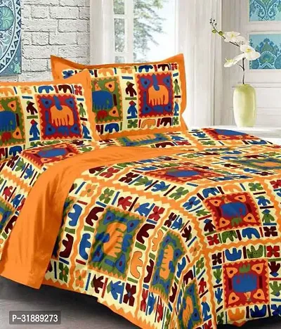 Comfortable Multicoloured Cotton Printed 1 Bedsheet + 2 Pillowcovers-thumb0