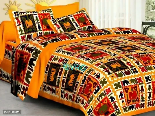 Comfortable Multicoloured Cotton Printed 1 Bedsheet + 2 Pillowcovers-thumb2