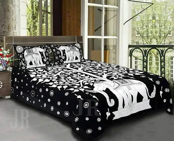 Printed Cotton Flat Double Bedsheet with 2 Pillow Covers