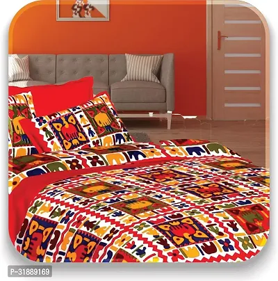 Comfortable Multicoloured Cotton Printed 1 Bedsheet + 2 Pillowcovers-thumb3