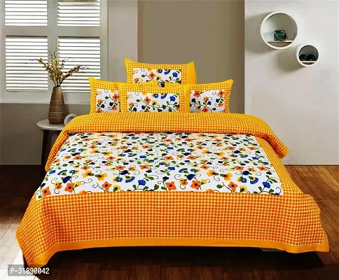 Comfortable Multicoloured Cotton Printed 1 Bedsheet + 2 Pillowcovers-thumb3