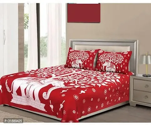 Comfortable Red Cotton Printed 1 Bedsheet + 2 Pillowcovers