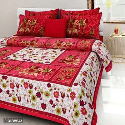 Comfortable Multicoloured Cotton Printed 1 Bedsheet + 2 Pillowcovers-thumb0