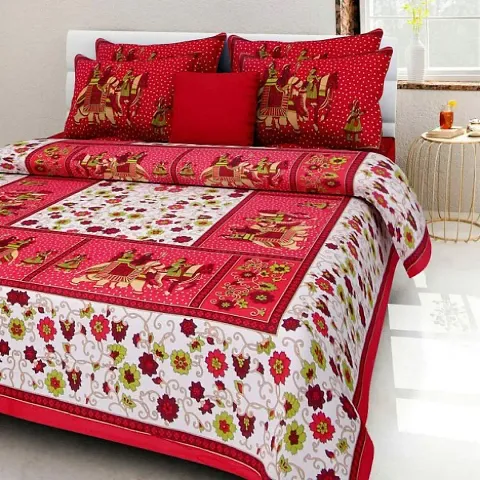 Cotton Printed Double Bedsheet with 2 Pillow Covers