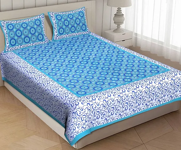 Printed Cotton Double Bedsheet with 2 Pillow Cover