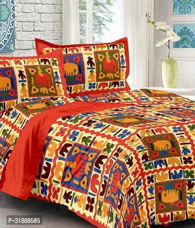 Comfortable Multicoloured Cotton Printed 1 Bedsheet + 2 Pillowcovers-thumb0