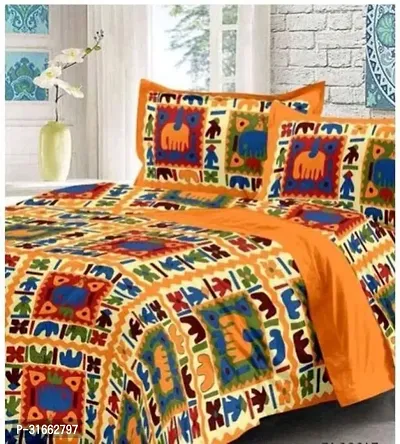 Comfortable Multicoloured Cotton Double 1 Bedsheet + 2 Pillowcovers-thumb2