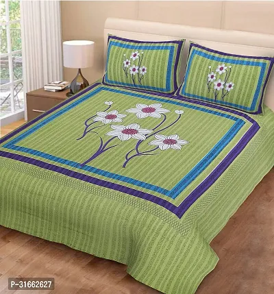 Comfortable Green Cotton Double 1 Bedsheet + 2 Pillowcovers-thumb0