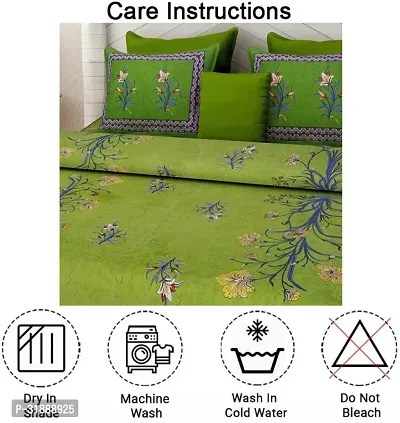 Comfortable Green Cotton Printed 1 Bedsheet + 2 Pillowcovers-thumb3