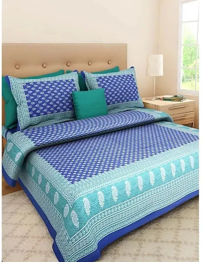 Jaipur Cotton Queen Size Double Bedsheet with 2 Pillow Covers