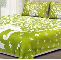 Comfortable Green Cotton Printed 1 Bedsheet + 2 Pillowcovers-thumb1