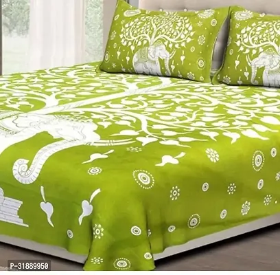 Comfortable Green Cotton Printed 1 Bedsheet + 2 Pillowcovers-thumb2